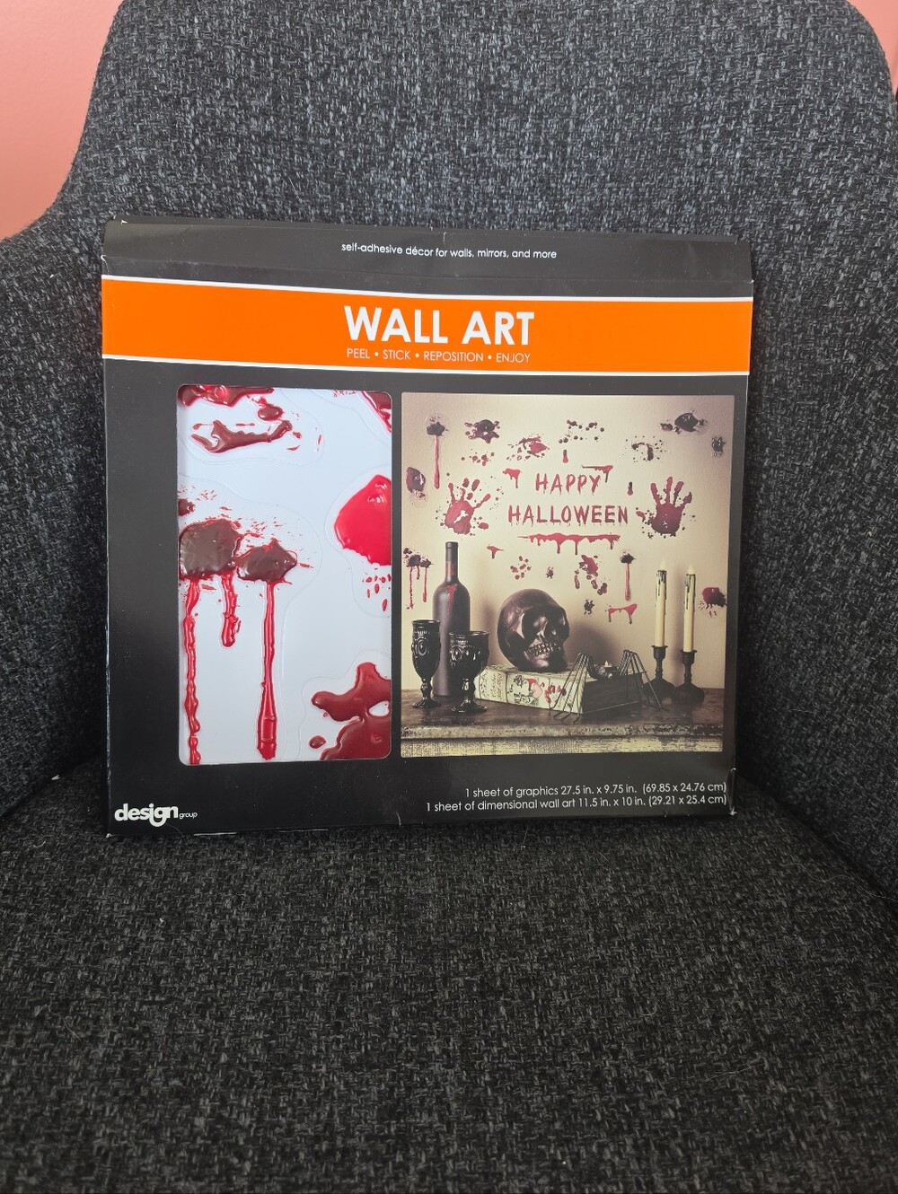 NIB Happy Halloween Peel & Stick Wall Art 3D Bloody Decals Blood Splatter